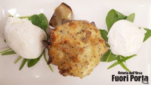 Burrata con carciofi ripieni di pane profumato